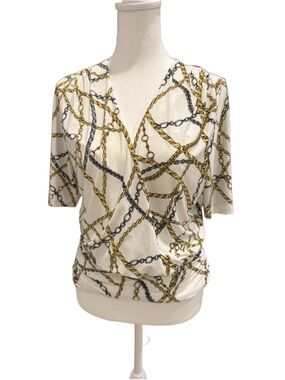 INC Chain Print V-Neck Top size small